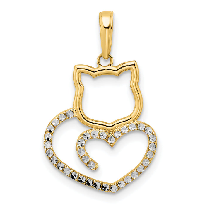 14k and White Rhodium Diamond-cut Cat Heart Pendant-M2949