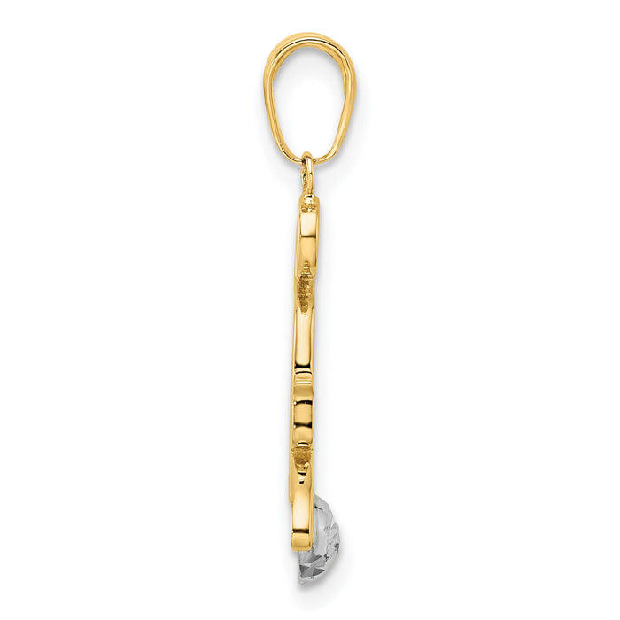 14k and White Rhodium Diamond-cut Cat and Ball Pendant-M2950