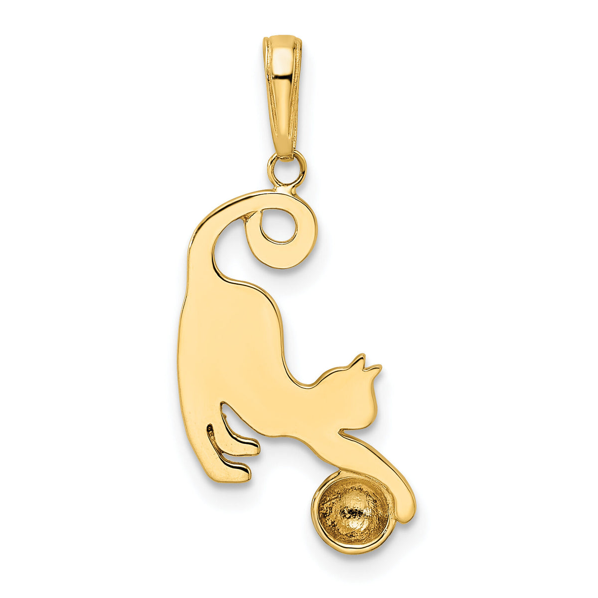 14k and White Rhodium Diamond-cut Cat and Ball Pendant-M2950