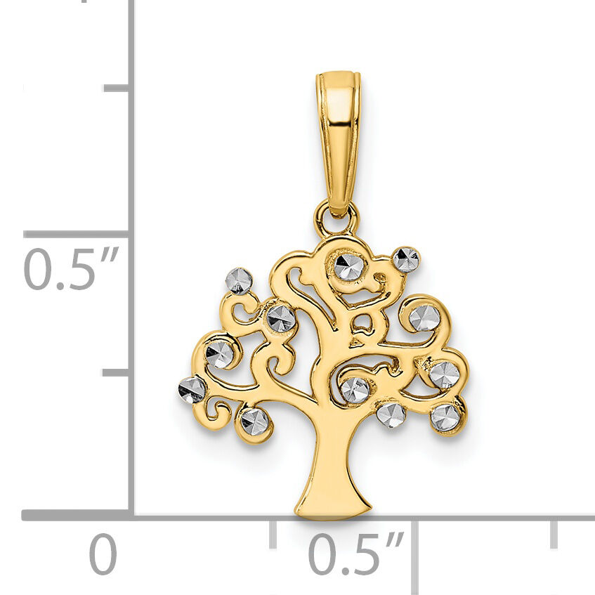 14k and White Rhodium Diamond-cut Tree of Life Pendant-M2951