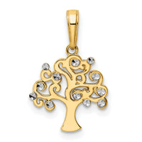 14k and White Rhodium Diamond-cut Tree of Life Pendant-M2951