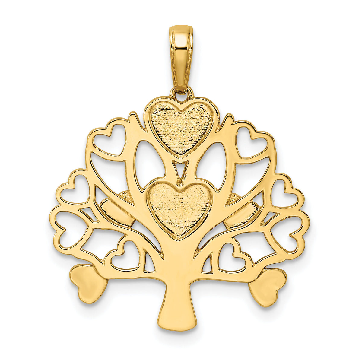 14k and White Rhodium Diamond-cut Heart Tree of Life Pendant-M2952
