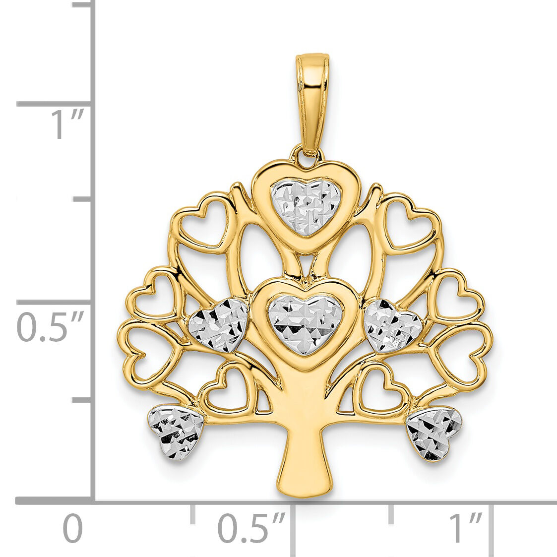 14k and White Rhodium Diamond-cut Heart Tree of Life Pendant-M2952