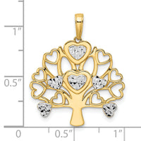 14k and White Rhodium Diamond-cut Heart Tree of Life Pendant-M2952