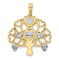 14k and White Rhodium Diamond-cut Heart Tree of Life Pendant-M2952