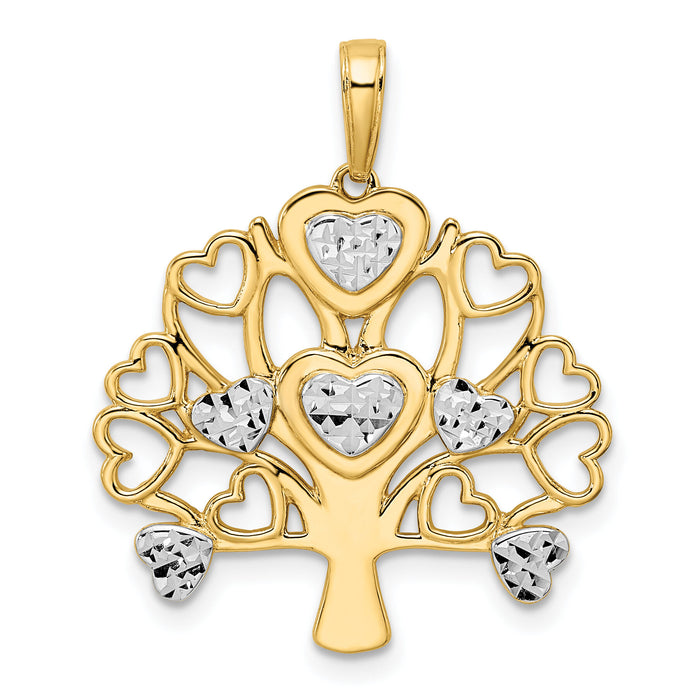 14k and White Rhodium Diamond-cut Heart Tree of Life Pendant-M2952