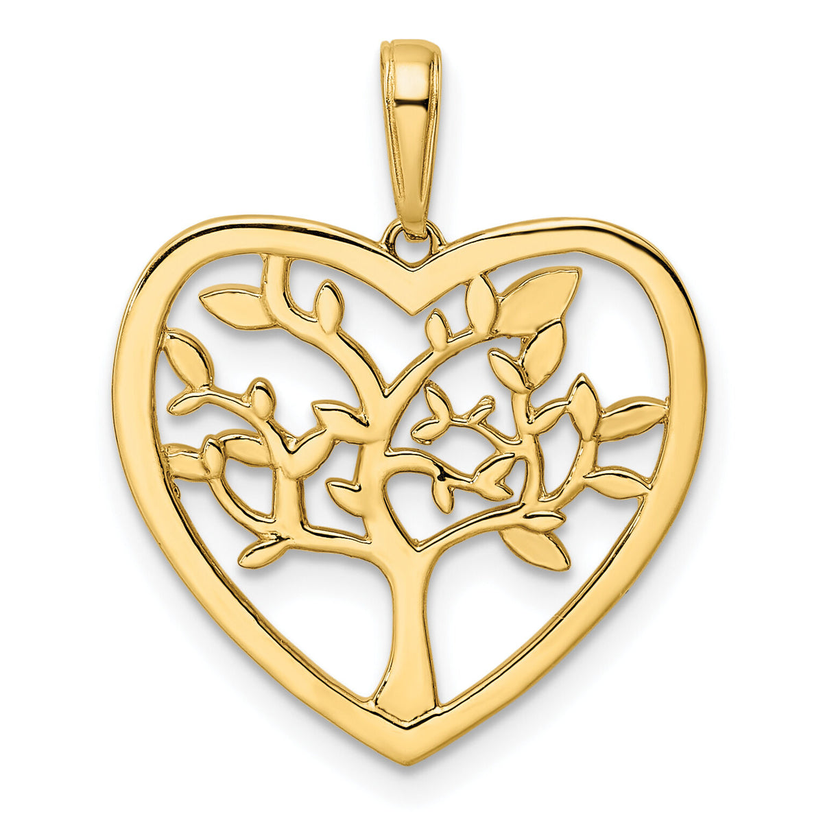 14k and White Rhodium Diamond-cut Tree of Life Heart Pendant-M2954