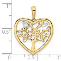 14k and White Rhodium Diamond-cut Tree of Life Heart Pendant-M2954