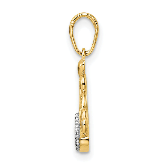 14k and White Rhodium Diamond-cut Crown Pendant-M2956