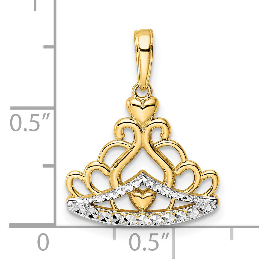 14k and White Rhodium Diamond-cut Crown Pendant-M2956