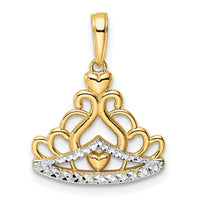 14k and White Rhodium Diamond-cut Crown Pendant-M2956