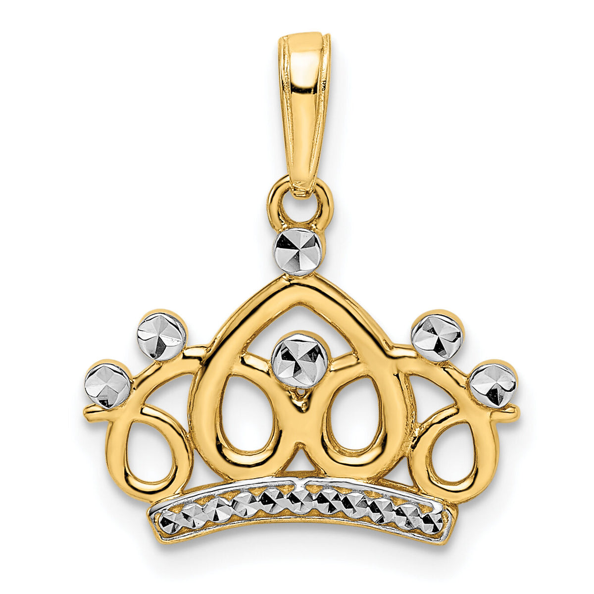 14k and White Rhodium Diamond-cut Crown Pendant-M2957