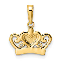 14k and White Rhodium Diamond-cut Heart Crown Pendant-M2959