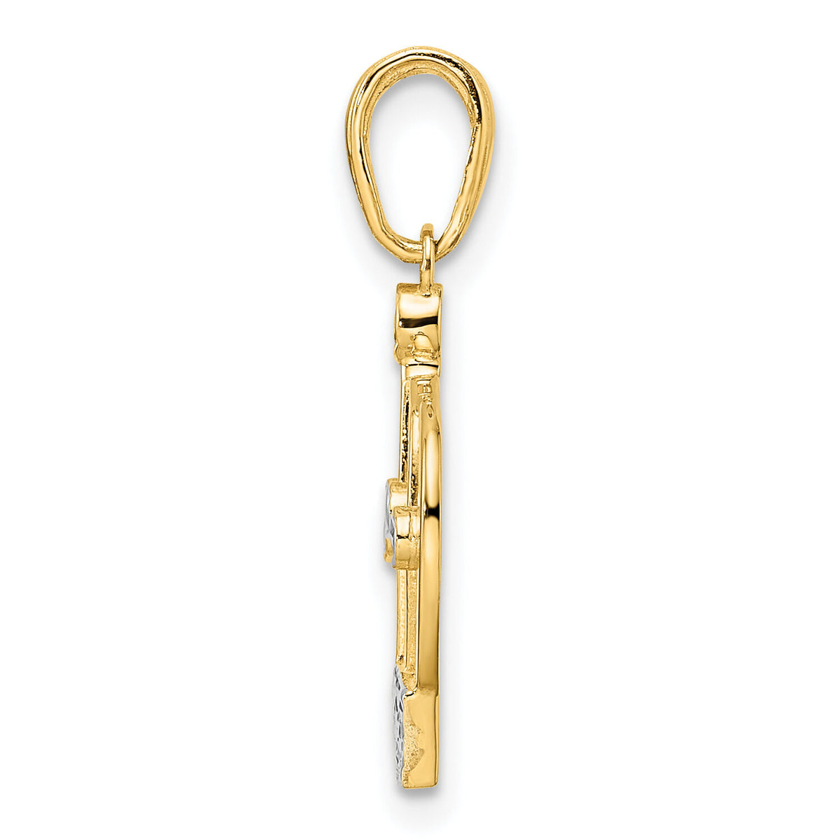 14k and White Rhodium Diamond-cut Crown Pendant-M2960