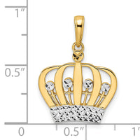14k and White Rhodium Diamond-cut Crown Pendant-M2960
