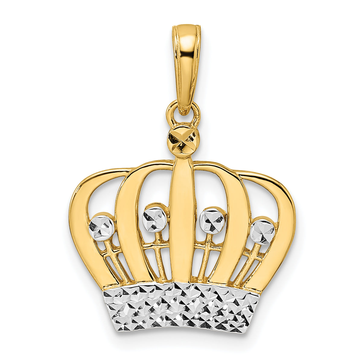 14k and White Rhodium Diamond-cut Crown Pendant-M2960