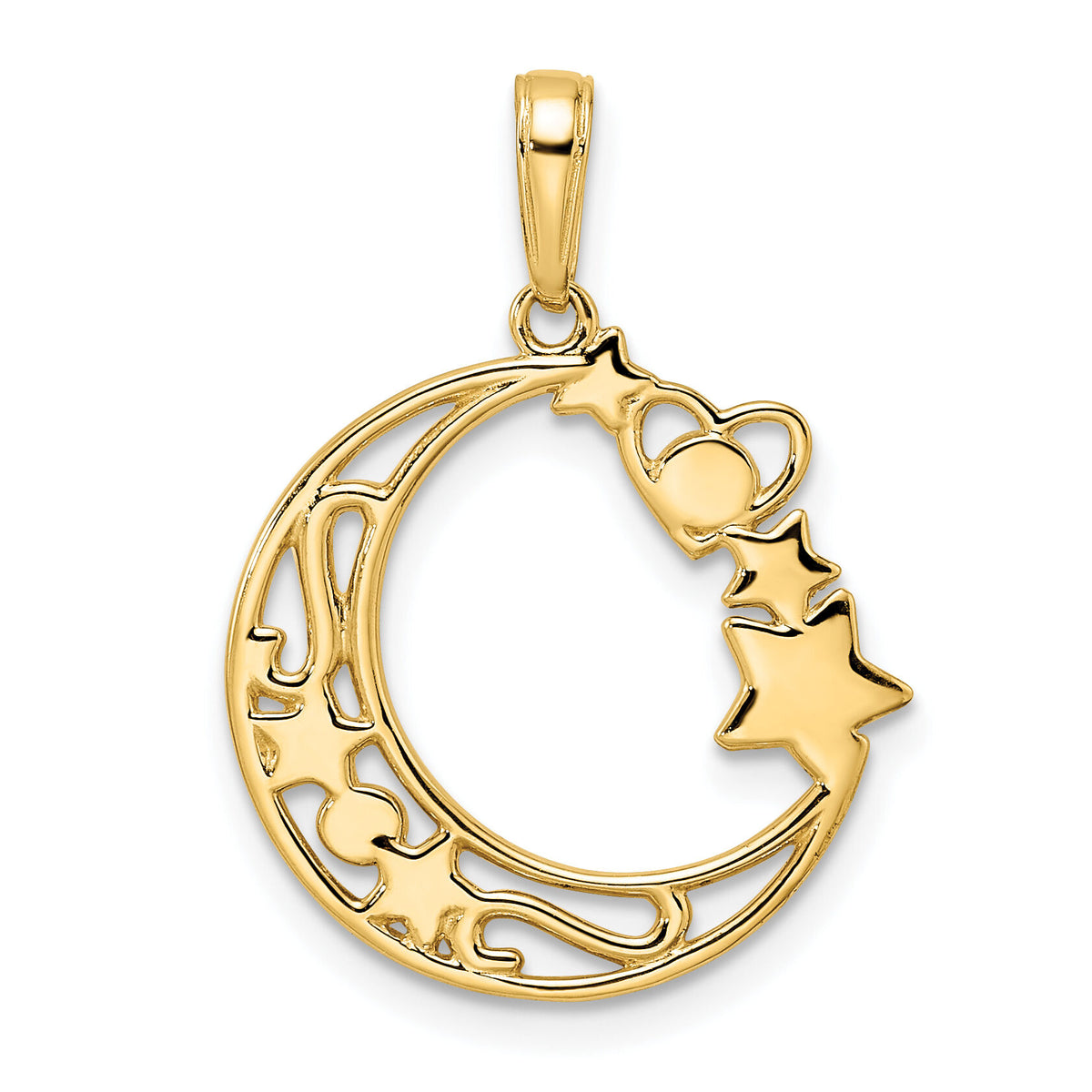 14k & White Rhodium D/C Heart, Star & Moon Pendant-M2961