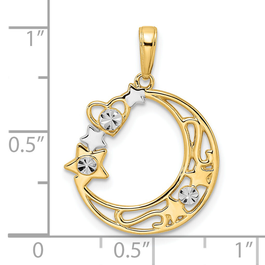 14k & White Rhodium D/C Heart, Star & Moon Pendant-M2961