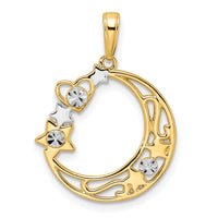 14k & White Rhodium D/C Heart, Star & Moon Pendant-M2961