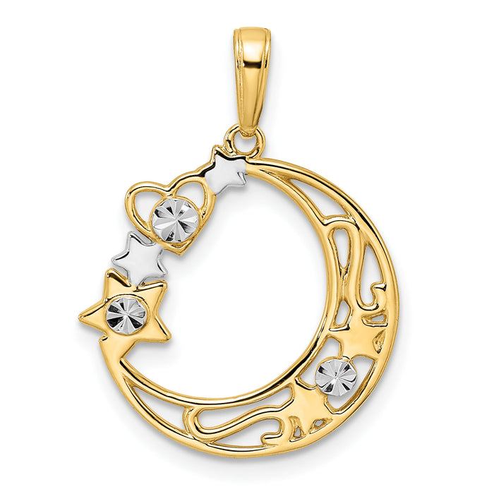 14k & White Rhodium D/C Heart, Star & Moon Pendant-M2961