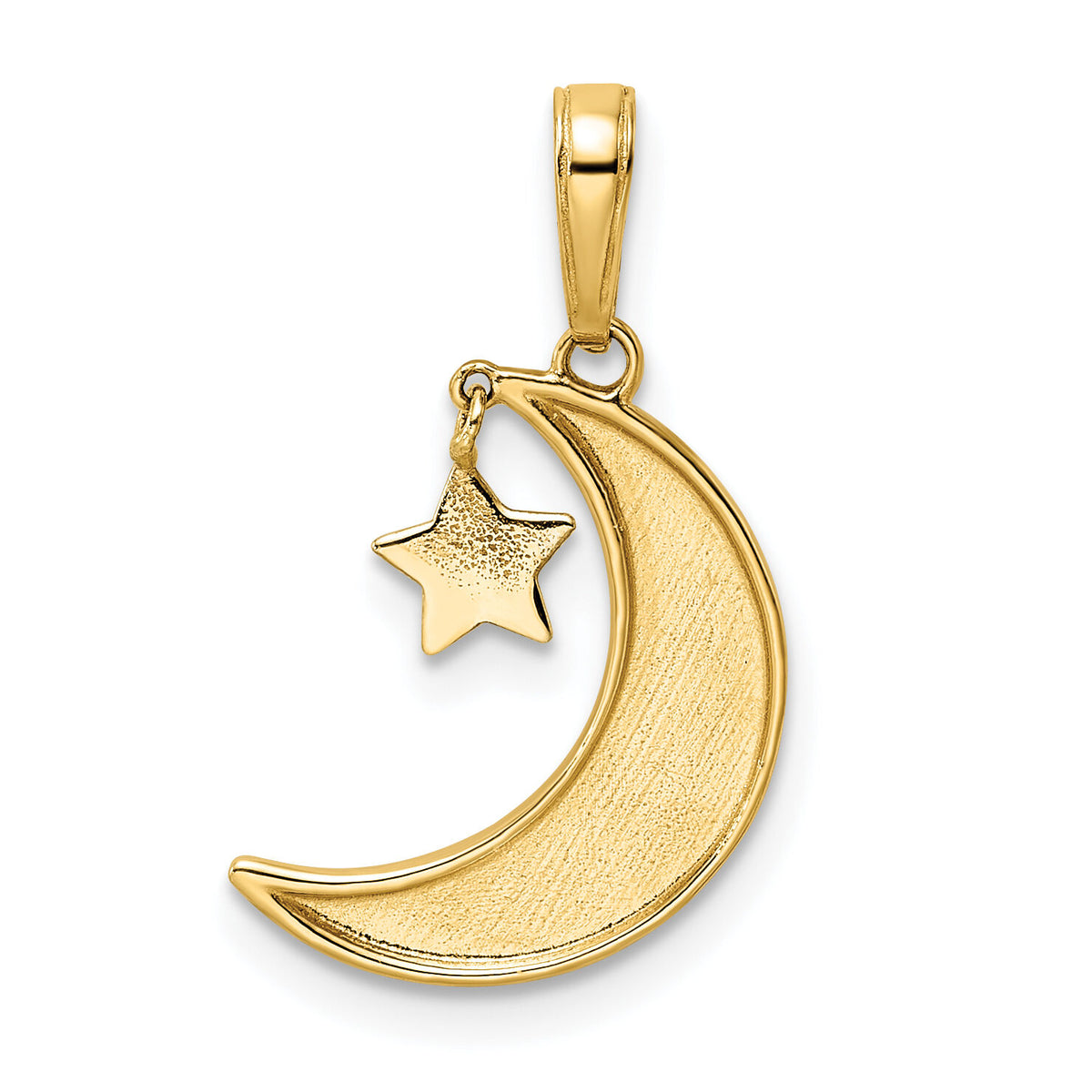 14k & White Rhodium Moon w/ Dangle Star Pendant-M2962