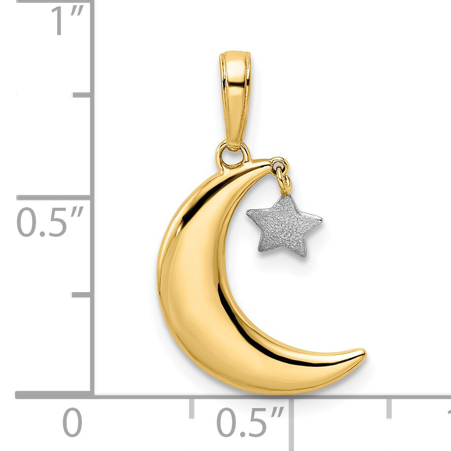 14k & White Rhodium Moon w/ Dangle Star Pendant-M2962