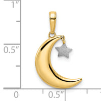 14k & White Rhodium Moon w/ Dangle Star Pendant-M2962
