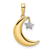 14k & White Rhodium Moon w/ Dangle Star Pendant-M2962