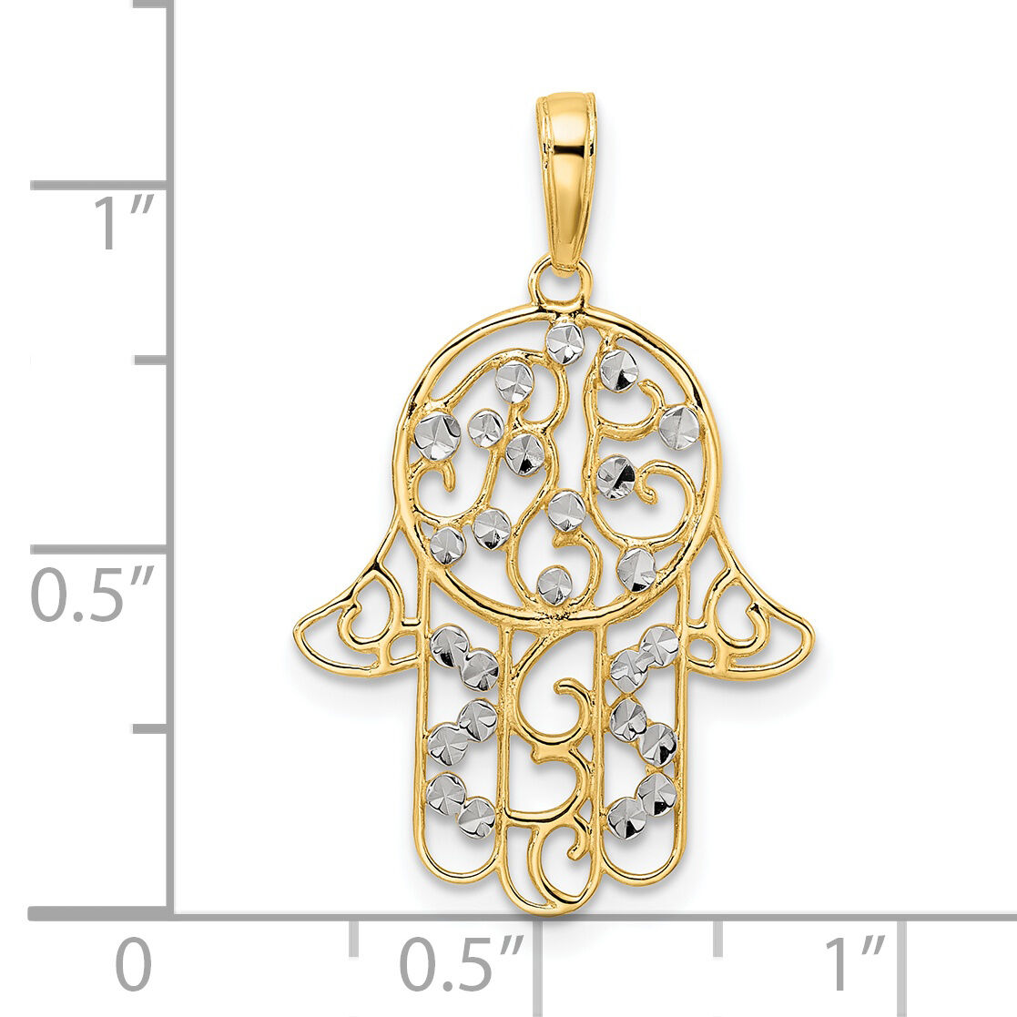 14k & White Rhodium D/C Fancy Hamsa Pendant-M2963