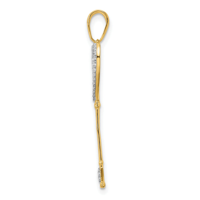 14k w/White and Rose Rhodium Diamond-cut Hearts Key Pendant-M2965
