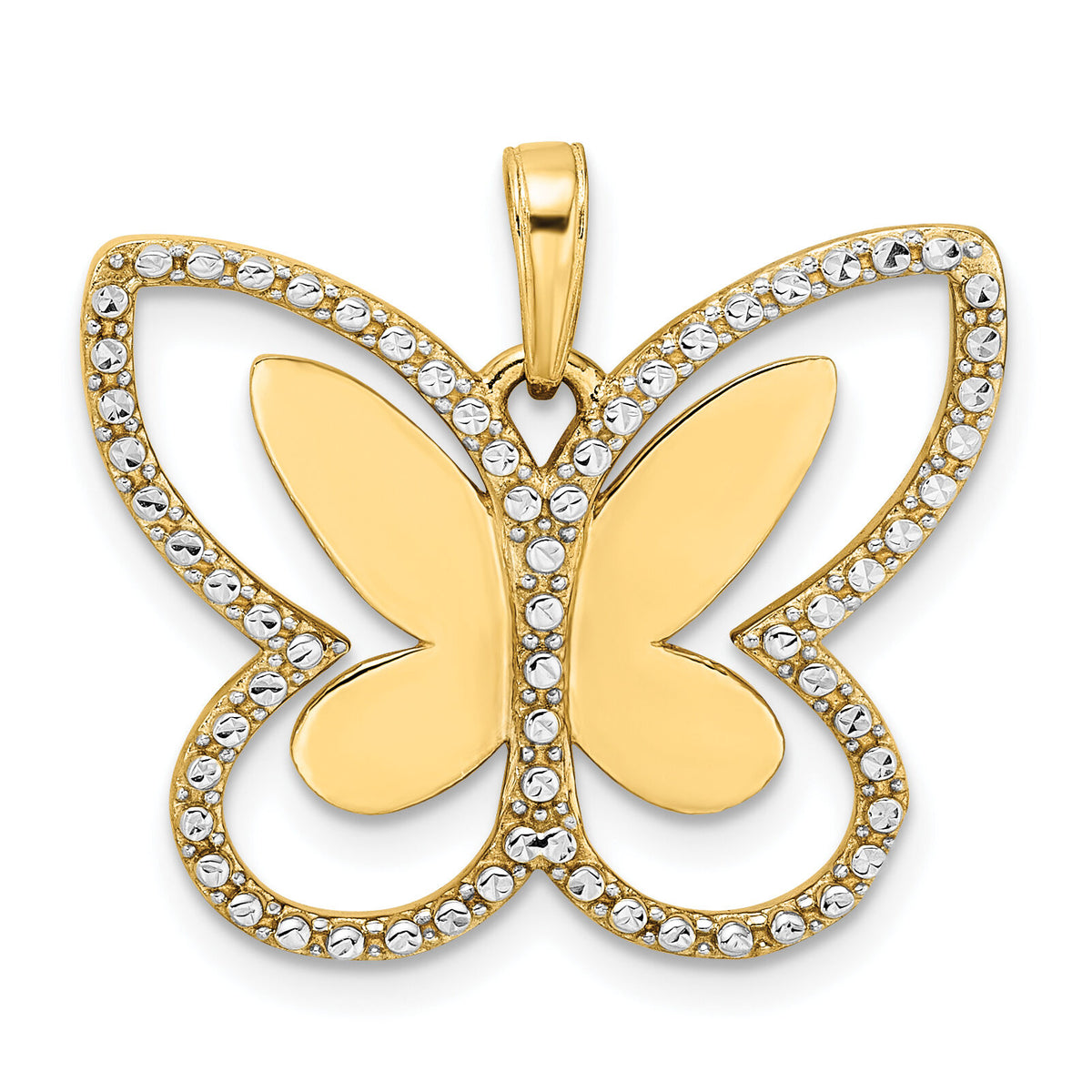 14k and White Rhodium Diamond-cut Butterfly Pendant-M2967