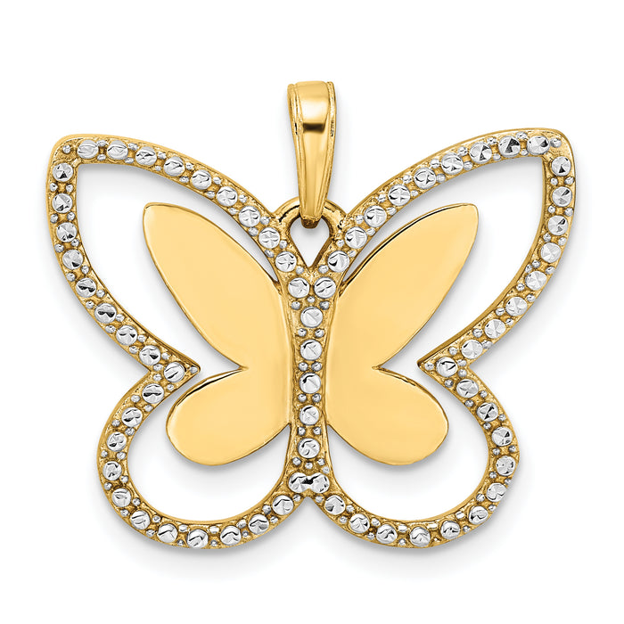 14k and White Rhodium Diamond-cut Butterfly Pendant-M2967