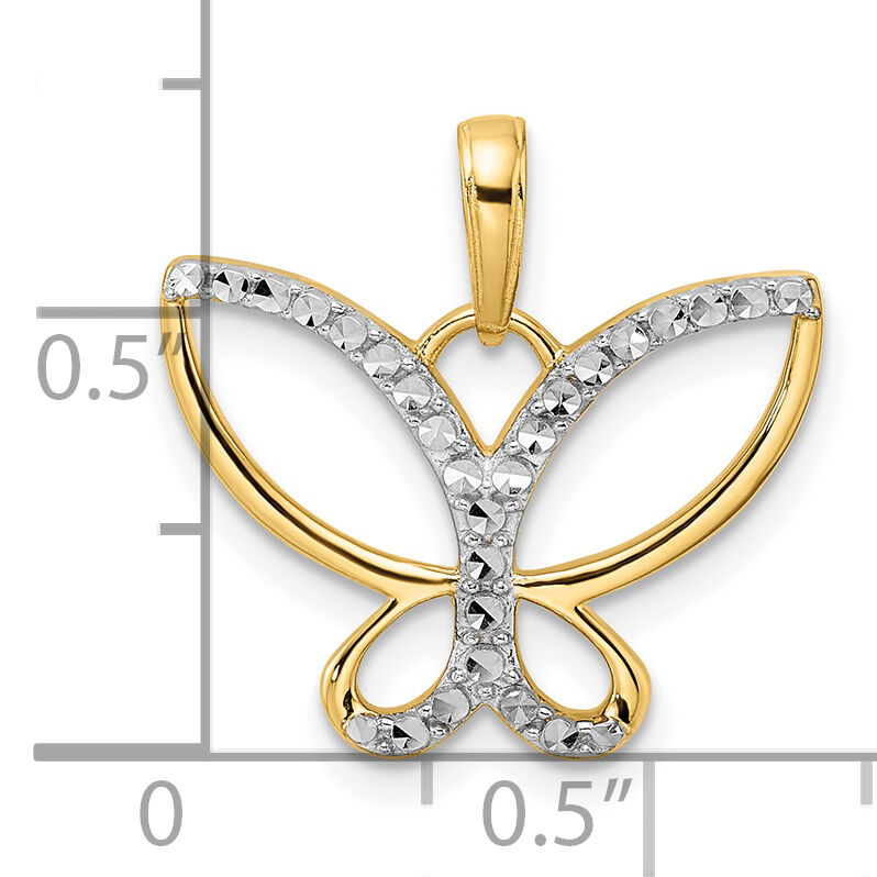 14k and White Rhodium Diamond-cut Butterfly Pendant-M2970
