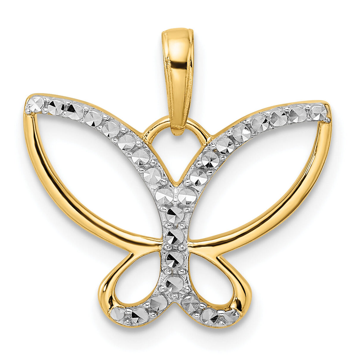 14k and White Rhodium Diamond-cut Butterfly Pendant-M2970