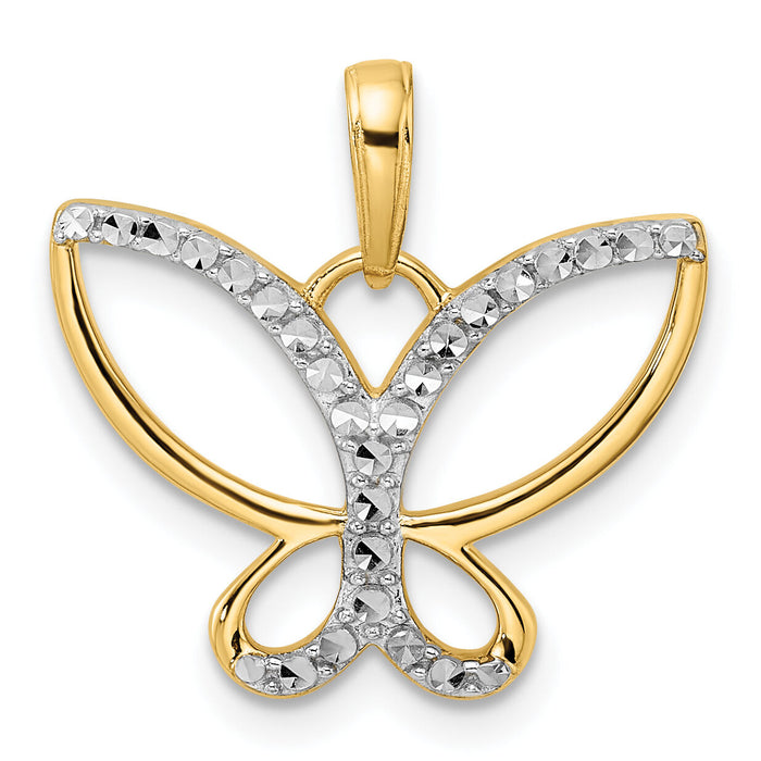 14k and White Rhodium Diamond-cut Butterfly Pendant-M2970