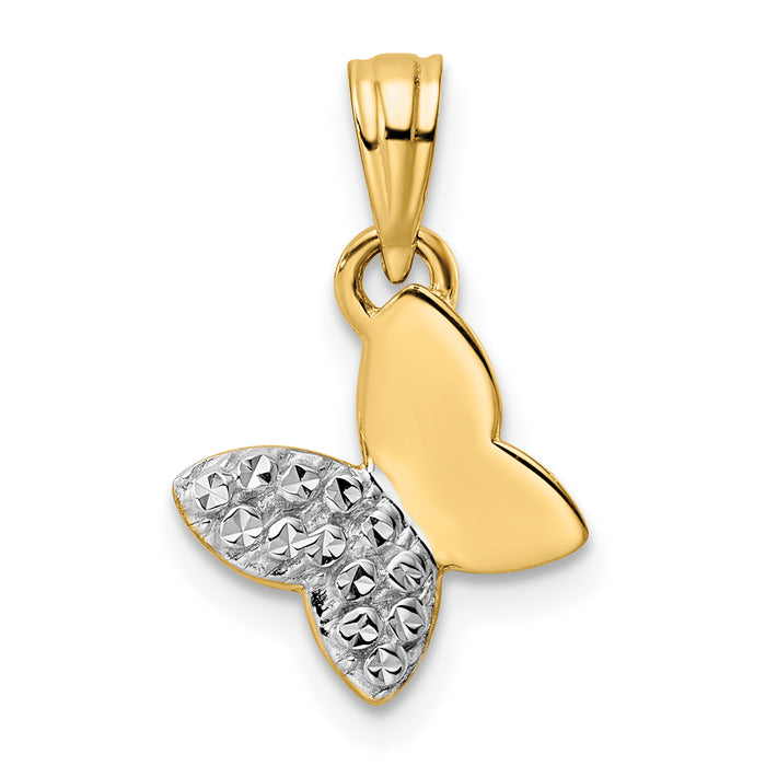 14k and White Rhodium Half Diamond-cut Butterfly Pendant-M2971