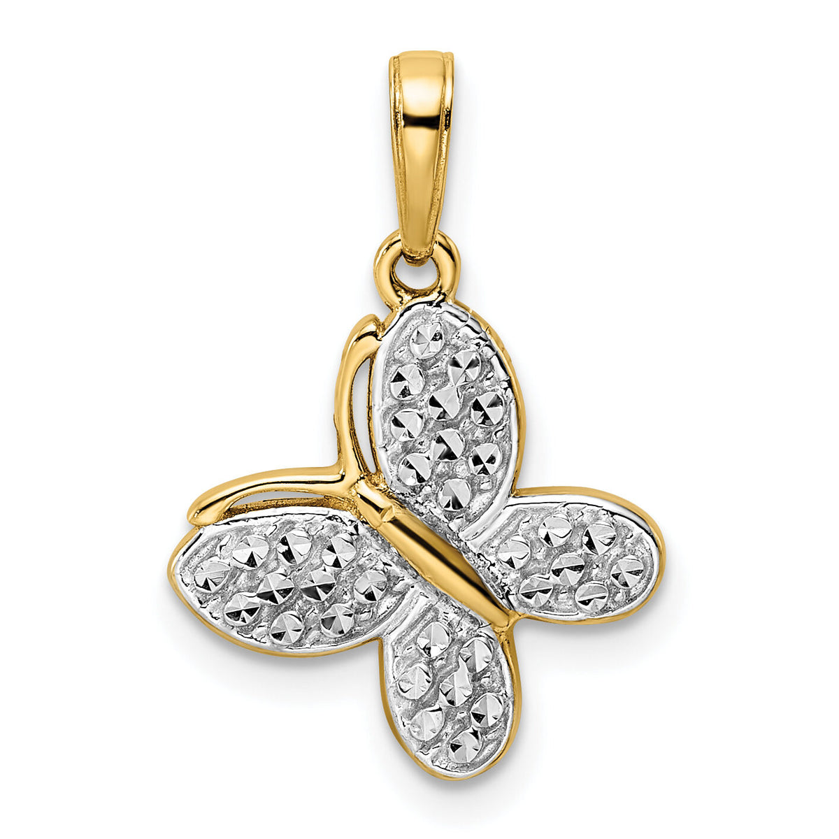 14k and White Rhodium Diamond-cut Fancy Butterfly Pendant-M2972