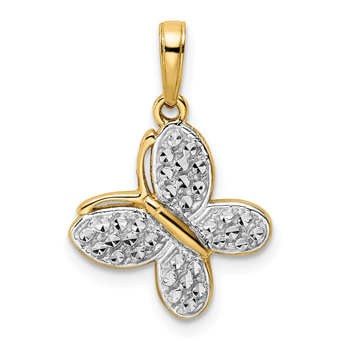 14k and White Rhodium Diamond-cut Fancy Butterfly Pendant-M2972