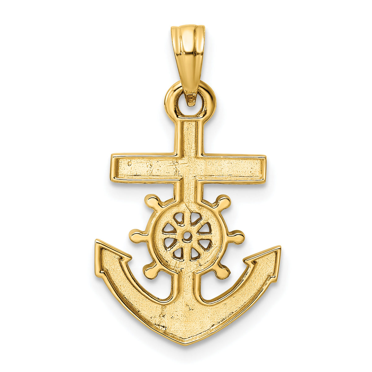 14k/White Rhodium D/C Anchor and Ship's Wheel Pendant-M2974