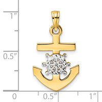 14k/White Rhodium D/C Anchor and Ship's Wheel Pendant-M2974
