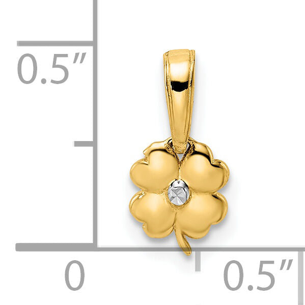 14k & White Rhodium D/C 4 Leaf Clover Pendant-M2977
