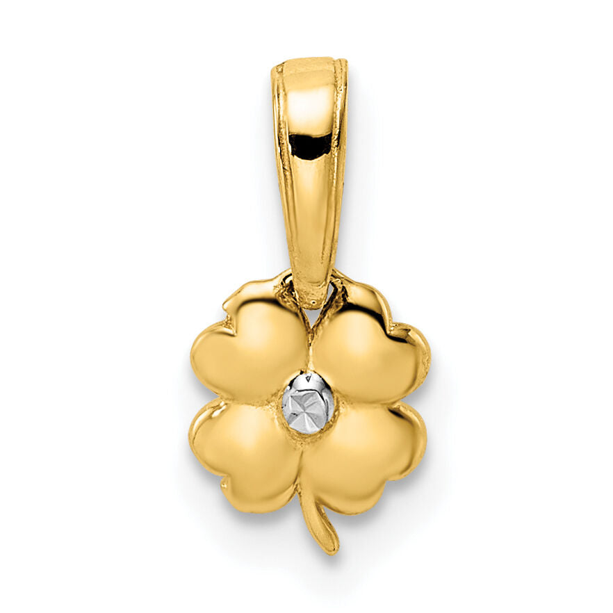 14k & White Rhodium D/C 4 Leaf Clover Pendant-M2977