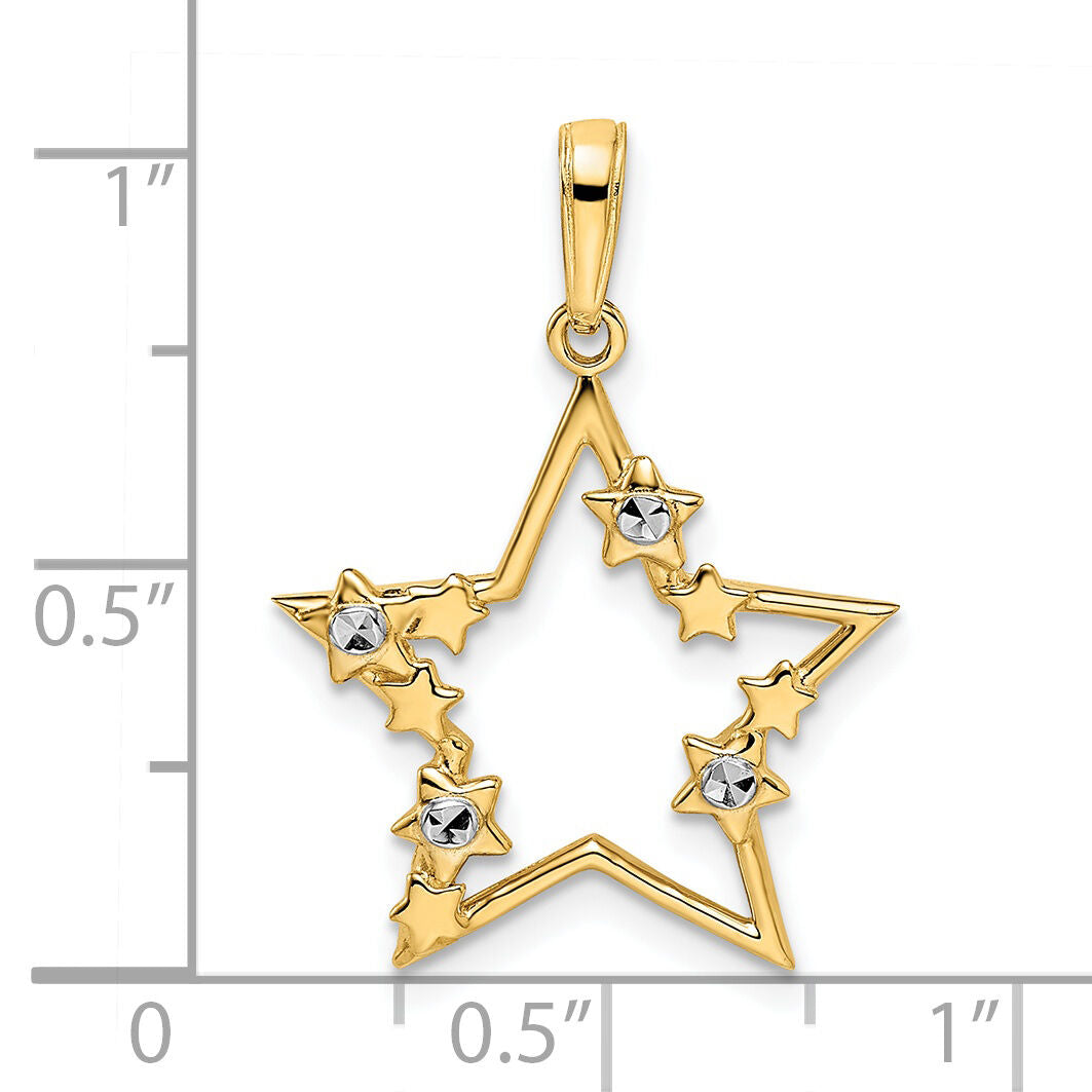 14k & White Rhodium D/C Stars Pendant-M2978