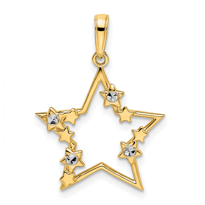 14k & White Rhodium D/C Stars Pendant-M2978