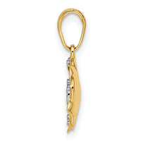 14k and White Rhodium Diamond-cut Flower Pendant-M2981