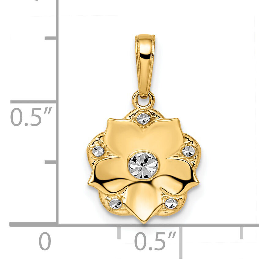 14k and White Rhodium Diamond-cut Flower Pendant-M2981
