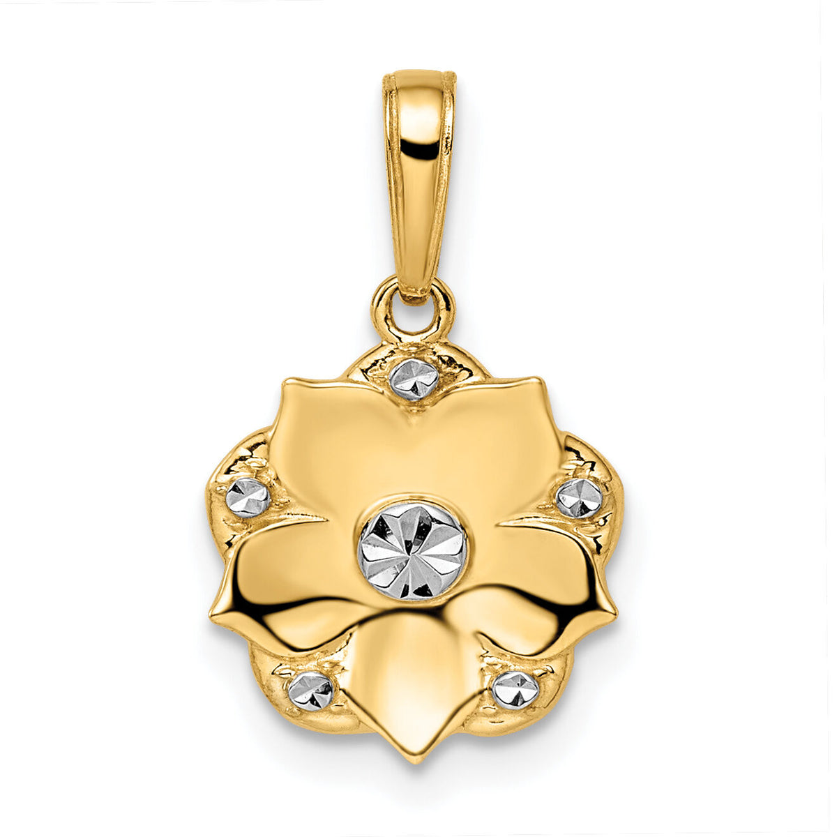 14k and White Rhodium Diamond-cut Flower Pendant-M2981