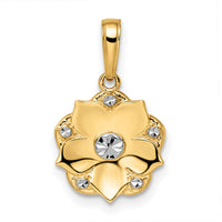 14k and White Rhodium Diamond-cut Flower Pendant-M2981