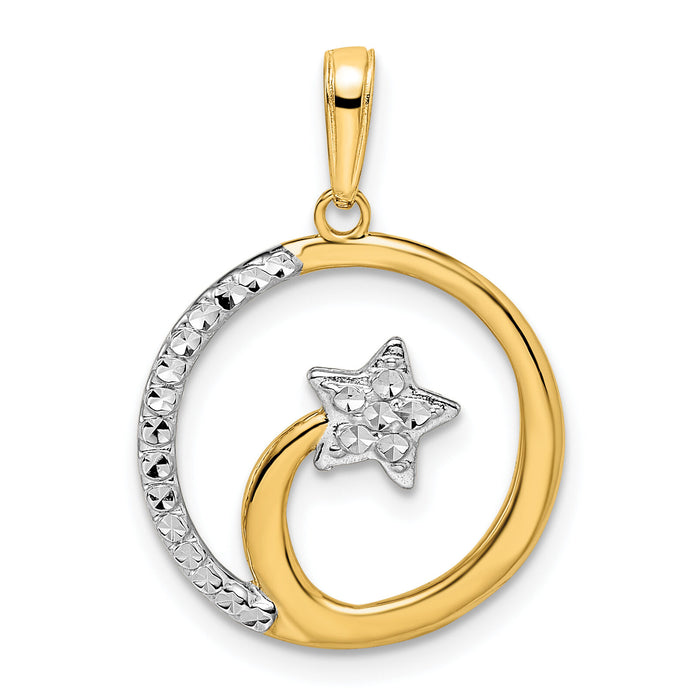 14k & White Rhodium D/C Shooting Star Pendant-M2982