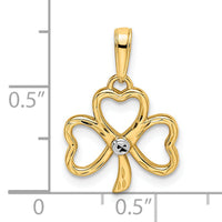 14k and White Rhodium Diamond-cut Clover Pendant-M2984
